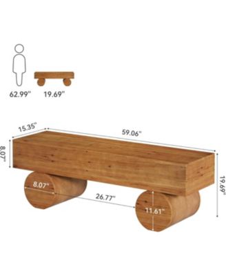 Solid Wood Dining Bench, 59” Farmhouse Indoor Long Kitchen Table Bench with Thickened Seat & Cylindrical Legs