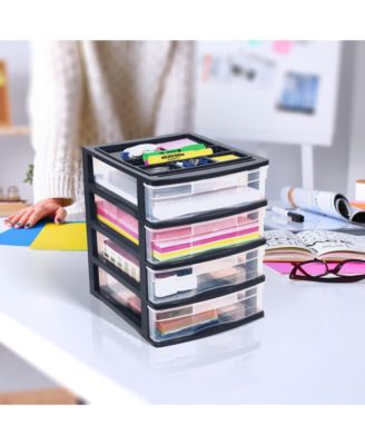 4 Drawer Desktop Countertop Storage with Organizer Lid, Black