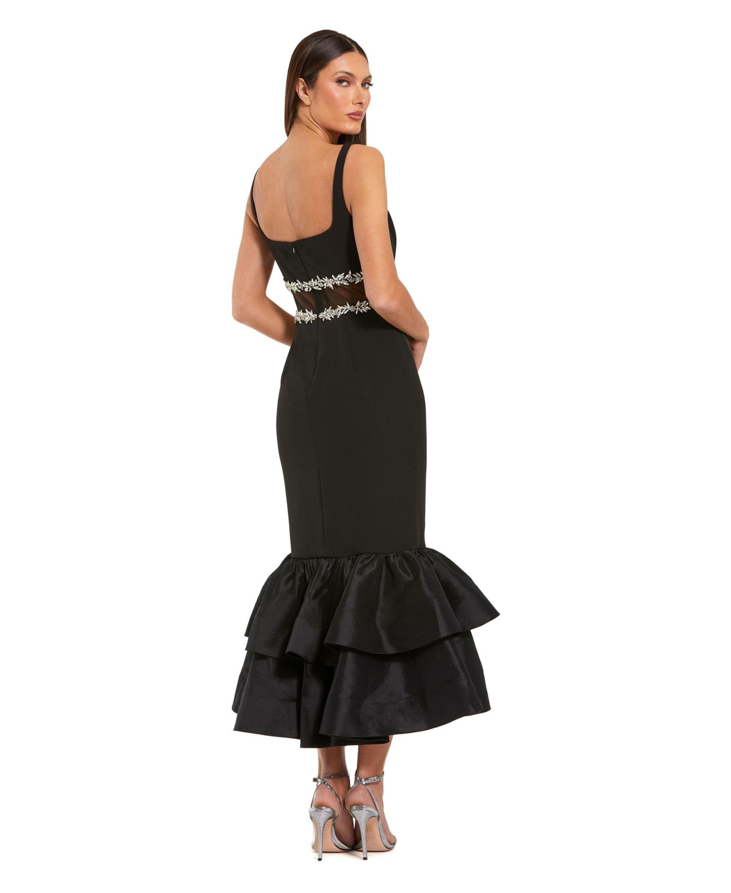 Petite Crepe Midi Dress with Jewel Detail & Ruffle Hem