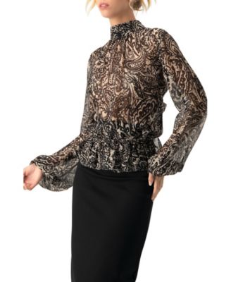 Women's High Neck See-Through Paisley Blouse