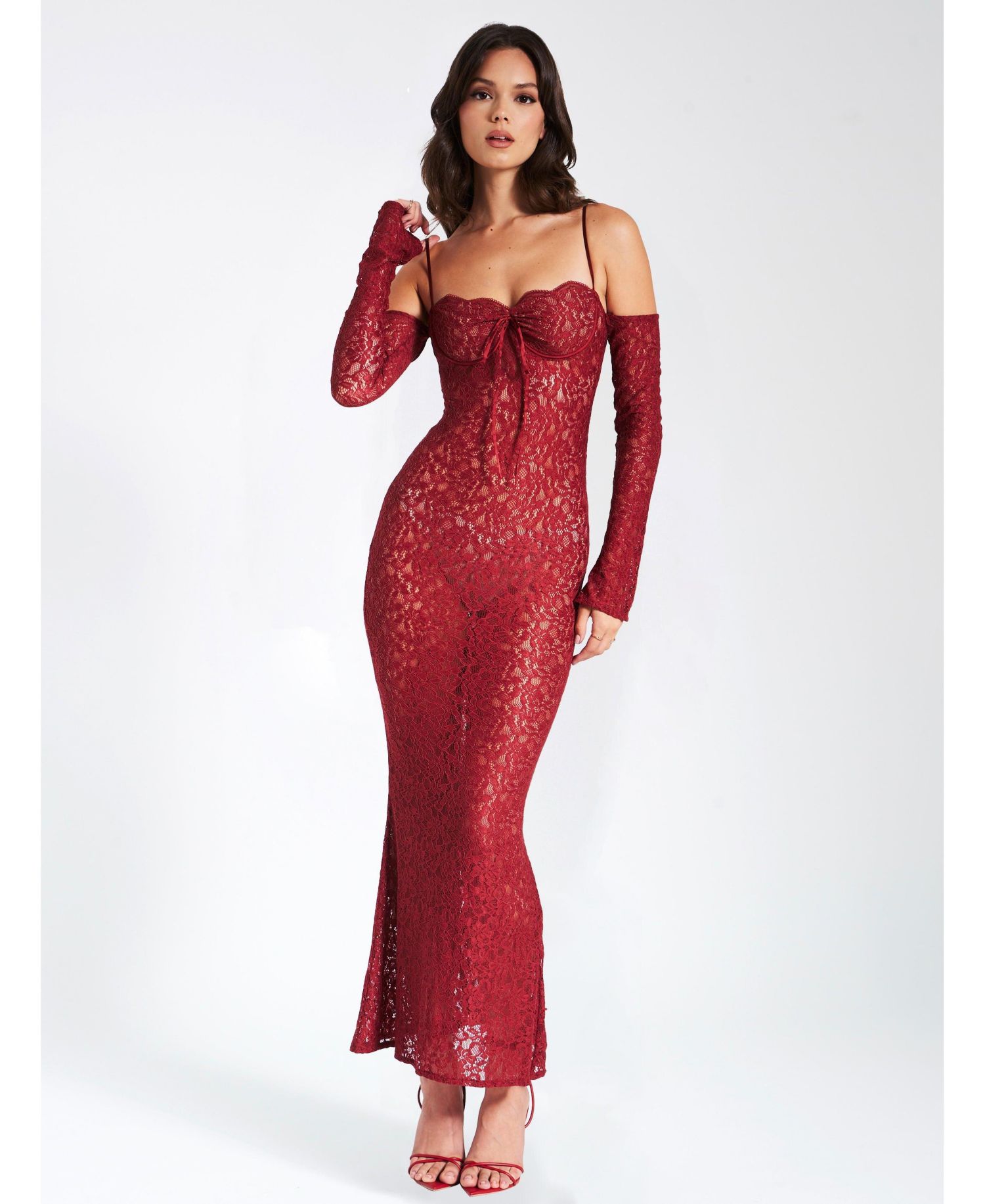 Women's Udaya Burgundy Lace Long Sleeve Maxi Dress