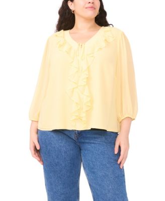 Plus Size Ruffle Detail V-Neck Top
