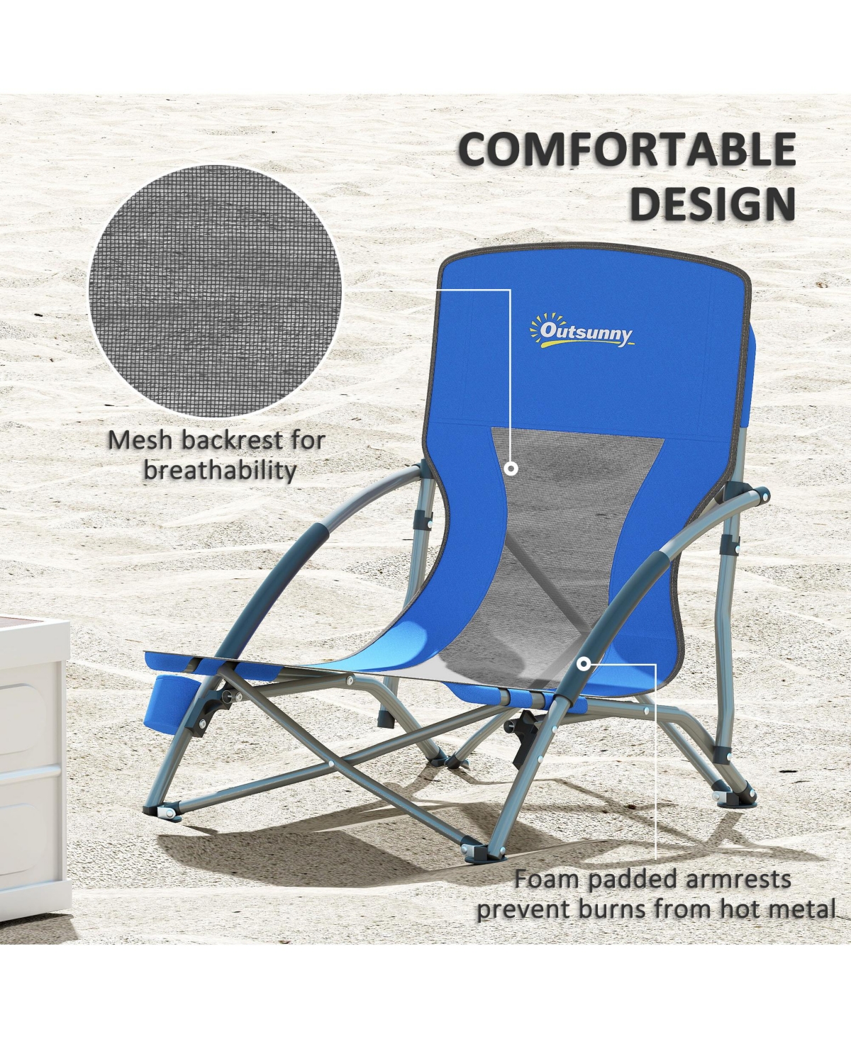 Outsunny Set of 2 Folding Beach Chair with Carry Bag and Cup Holder