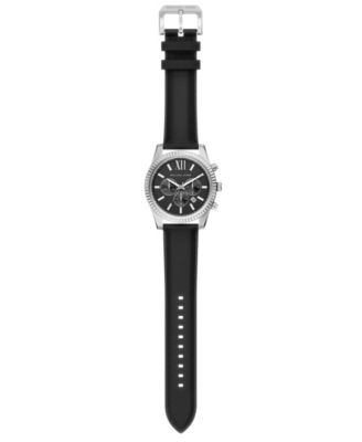 Men's Lexington Chronograph Black Leather Watch, 45mm