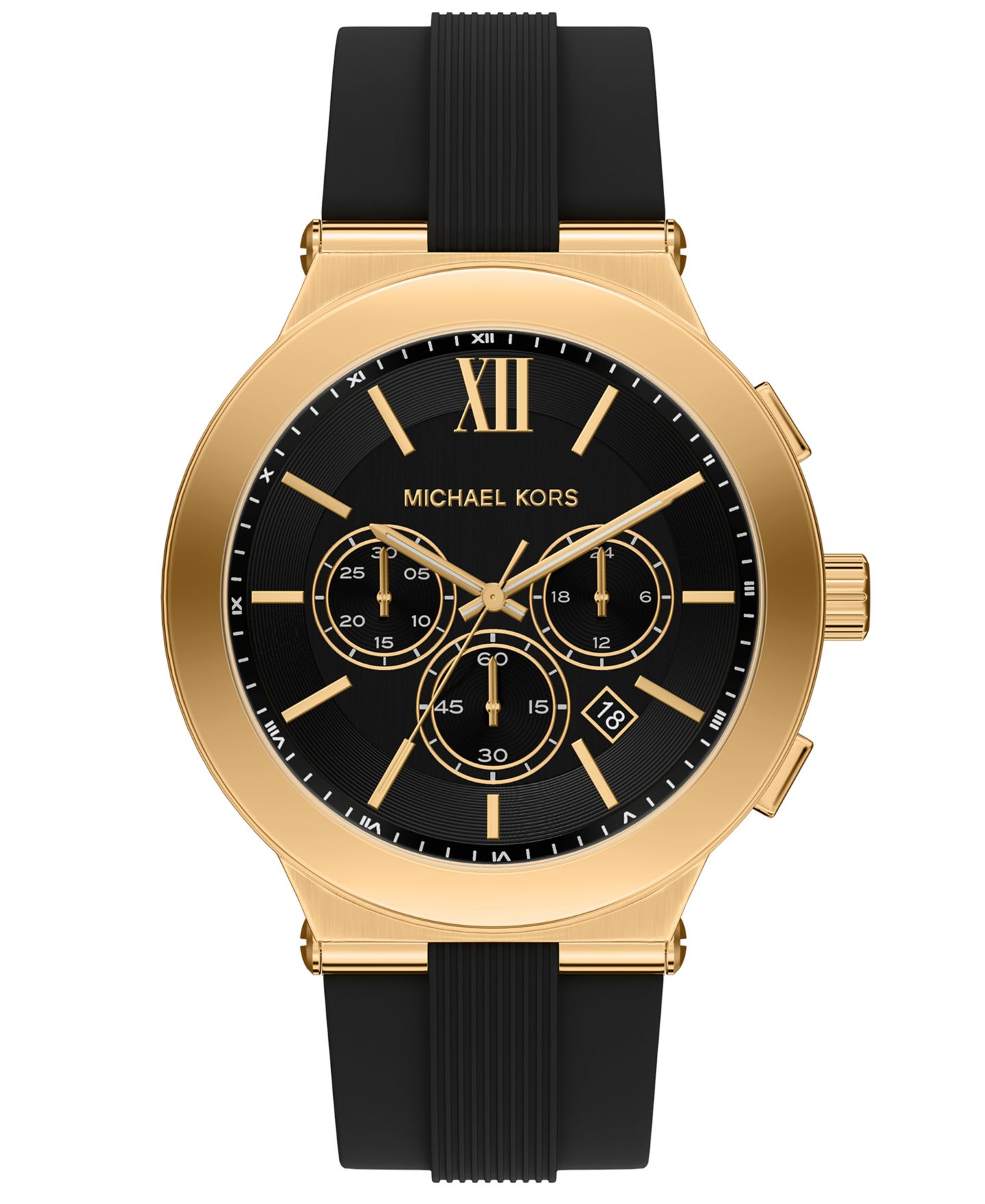Мужские часы Michael Kors Billie Chronograph Black Silicone Watch, 46mm — фото 1