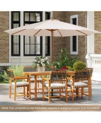 Patio Wooden Dining Table with Umbrella Hole and Sturdy Base