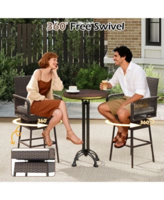 360&deg; Patio Bar Stool with Woven Armrests and Cushioned Seat