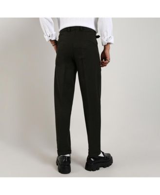 Men's Juniper Green Tailored Linen-Blend Trousers