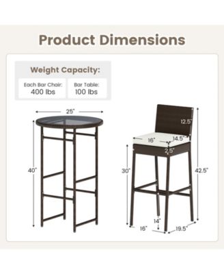 Patio Metal Bar Table Set with 2 Barstools, 3 Pieces