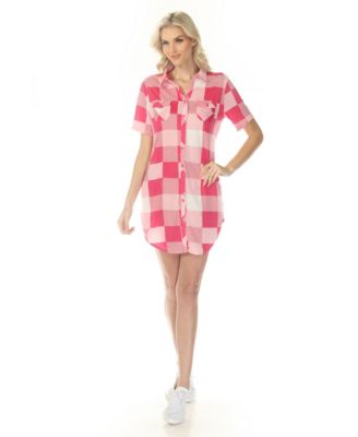 Women's Short Sleeve Plaid Button-Down Shirt Dress