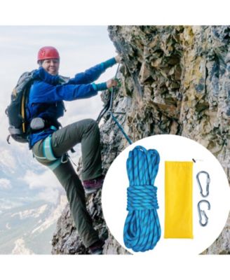 10.5 mm Static Climbing Rope, 9.7M (32ft), 25KN Breaking Tension, Fiber Rope with Steel Snap Hooks, Blue