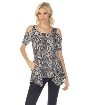 Women's Cold Shoulder Snake Print Swing Top