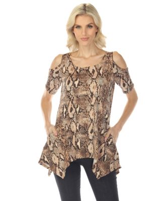 Women's Cold Shoulder Snake Print Swing Top