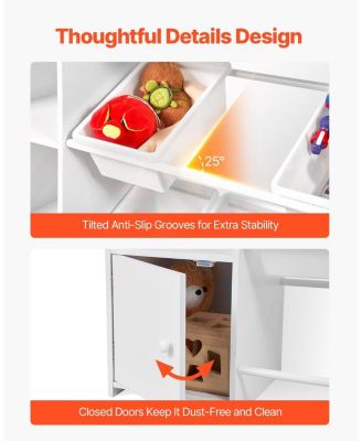 Kids Toy Storage Organizer with Bookshelf, 4-Tier Cubby Cabinet with 8 Flexible Plastic Bins, Toy & Book Storage, White