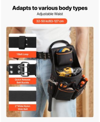Tool Pouch with Belt, 14 Pockets Heavy-Duty Tool Belt Pouch, Detachable Adjustable Utility Work Bag, Waist 32–50 in