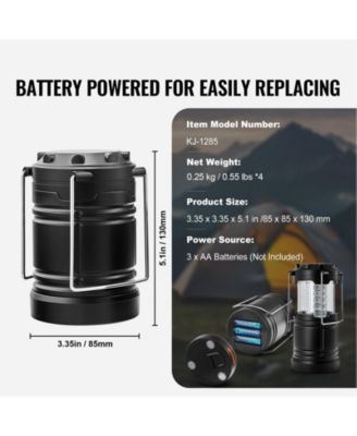 4-Pack LED Camping Lanterns, Battery Powered, Magnetic Base, Collapsible Hanging Lights, Black