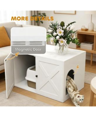 Wooden Cat Litter Box Enclosure in White