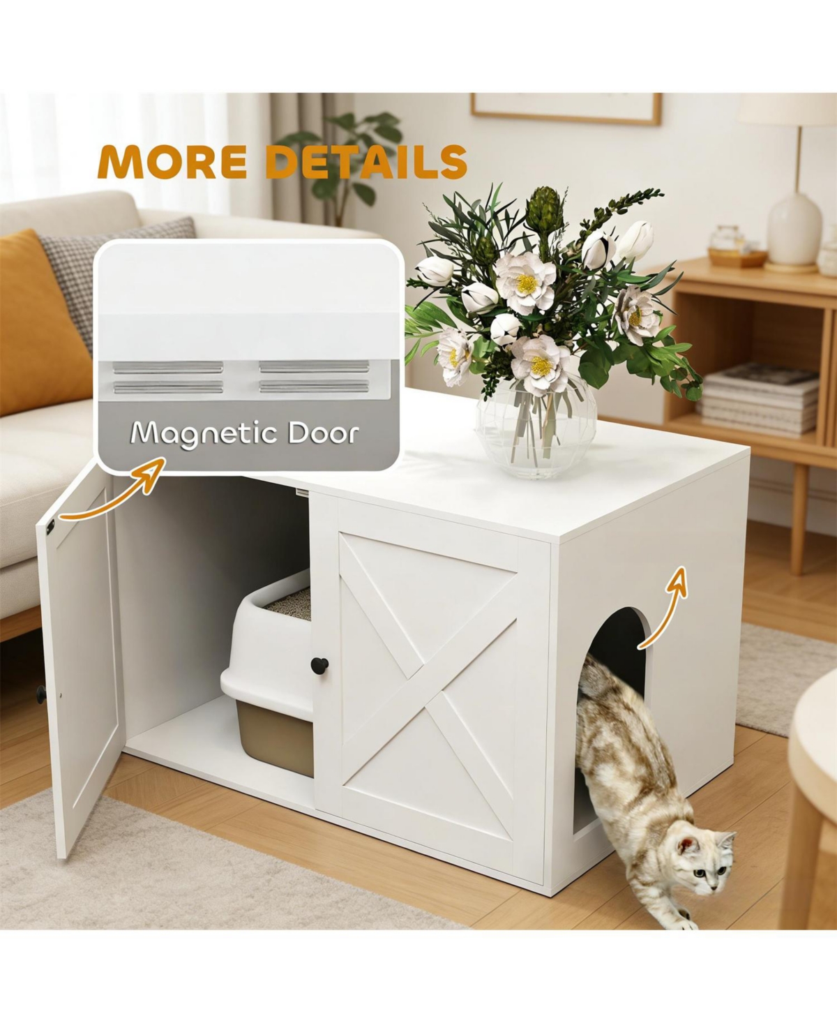 Aostirmotor Wooden Cat Litter Box Enclosure in White