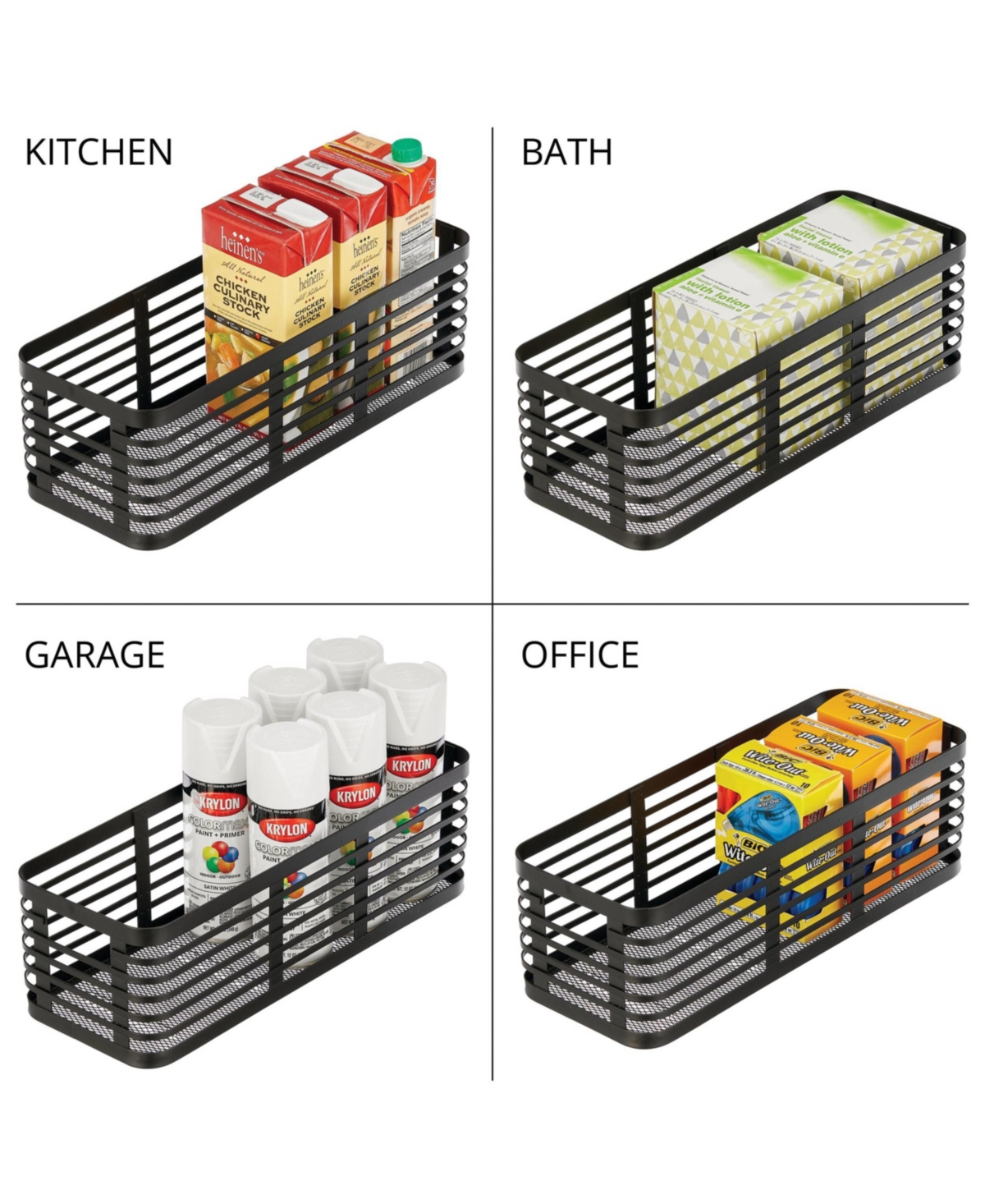 mDesign Metal Pantry Basket with Handles - Set of 4