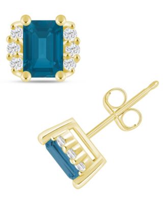 Gemstone and Diamond 1/3" Stud Earrings in 10K White Gold (also in 10K Yellow Gold)