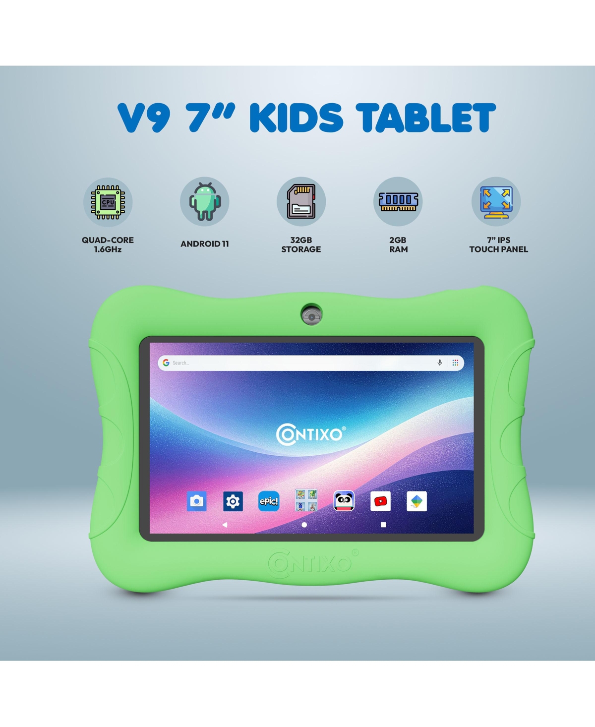 Contixo 7" Android Kids Tablet 32GB, Includes 50+ Disney Storybooks & Stickers, Protective Case with Kickstand, (2024 Model)