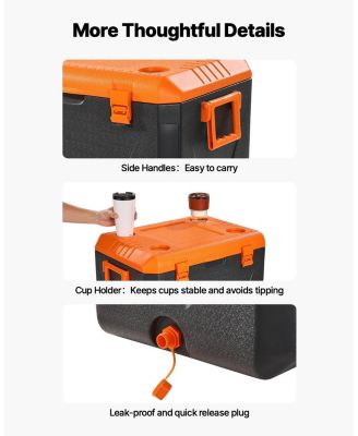 63 QT Hard Cooler, Insulated Portable Cooler with Ice Retention, Heavy-Duty Handles, Cup Holder, Lightweight Rigid Design