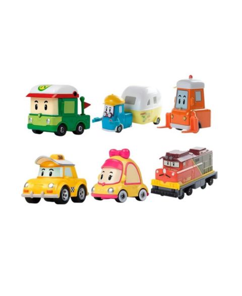 Детские игрушки Robocar Poli 6-Pack Die-Cast Metal Toy Cars with Brooms Town Friends (Cap, Mini, Rody, Trino, Camp, Lifty) – Fun Role-Play for Kids