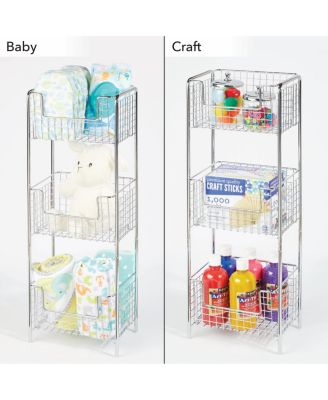 Steel Freestanding 3-Tier Storage Organizer Tower with Baskets - Chrome