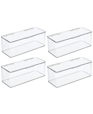 Plastic Playroom/Gaming Storage Organizer Box, Hinged Lid, 4 Pack