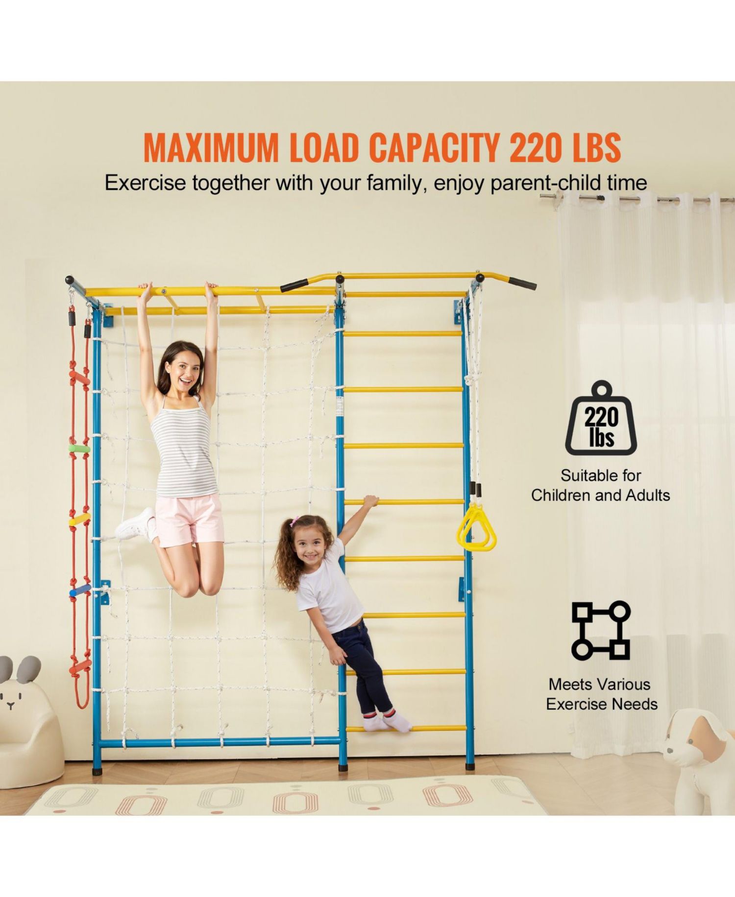 7-in-1 Indoor Wall-Mounted Jungle Gym