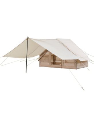 Inflatable Camping Tent, 3-5 Person, Hand Pump Included, 300D Oxford 4-Season Tent with Canopy, Stove Jack, 2 Doors, 2 Mesh Windows