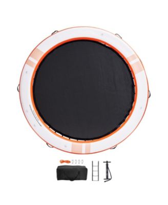 Inflatable Floating Dock Platform, ø8FT Dock with ø5FT Trampoline Mesh Pool, Non-Slip Water Mat, Portable Bag, Detachable Ladder