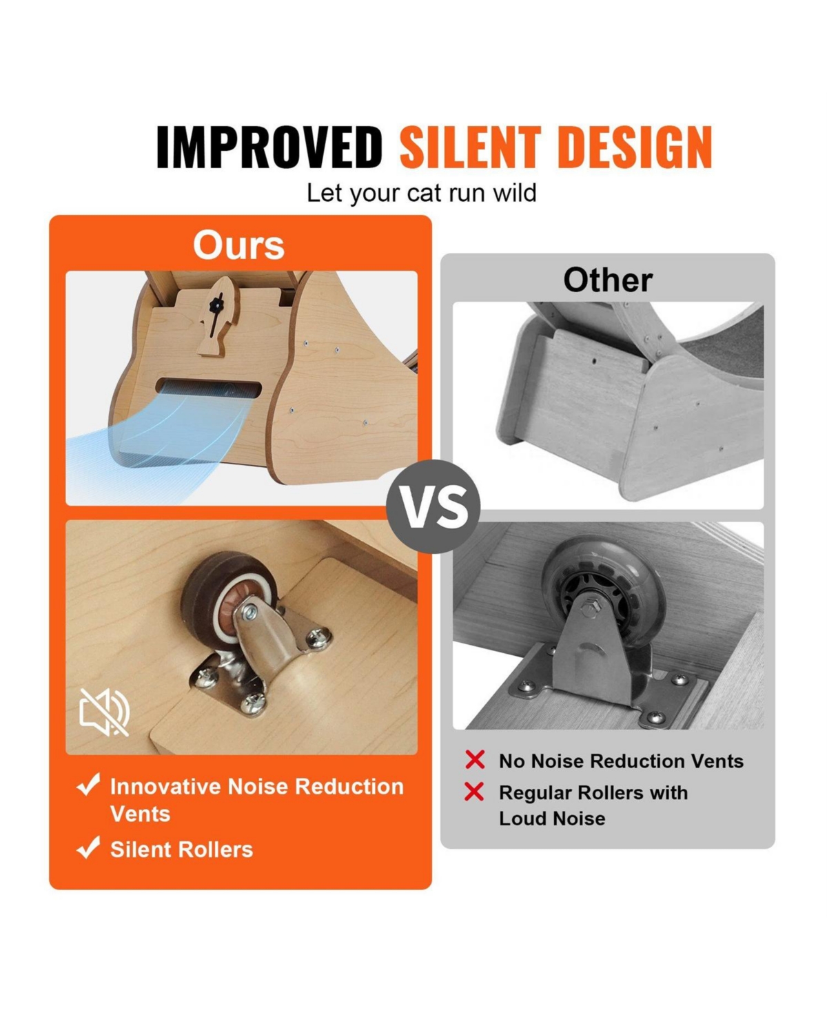 Aostirmotor 43.3 in Wooden Cat Running Wheel with Carpeted Runway in Yellow