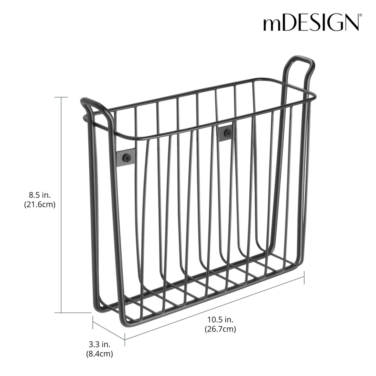 mDesign Metal Wall Mount Decorative Magazine Rack Organizer Bin Basket