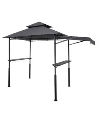 8 x 5 ft Grill Gazebo, Double-Tiered Top BBQ Gazebo with Extra Awning, Steel Frame, 2 Side Shelves, Bottle Opener and Hooks
