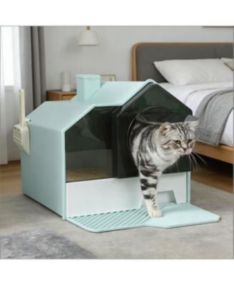 Hooded Cat Litter Box in Light Blue