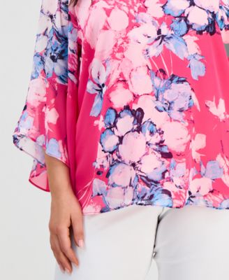 Plus Size Printed Ruffled 3/4-Sleeve Top