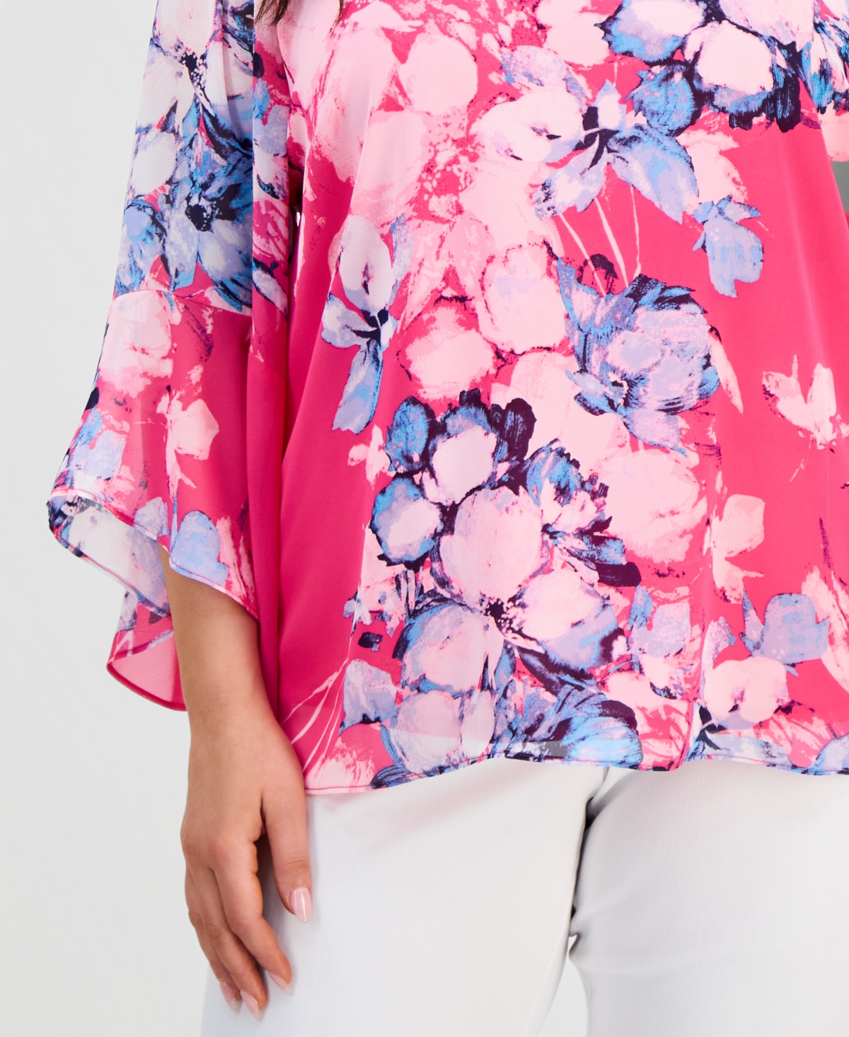 Kasper Plus Printed Ruffled 3/4-Sleeve Top