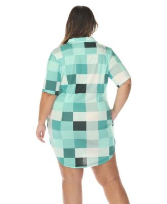 Plus Size Short Sleeve Plaid Button-Down Shirt Dress