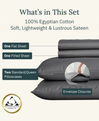 Certified Luxury 100% Egyptian Cotton Sheets, Full Sheets for Full Size Bed, 4 Piece Deep Pocket Bed Sheets Set, Sateen Cooling Sheets for Hot Sleepers by