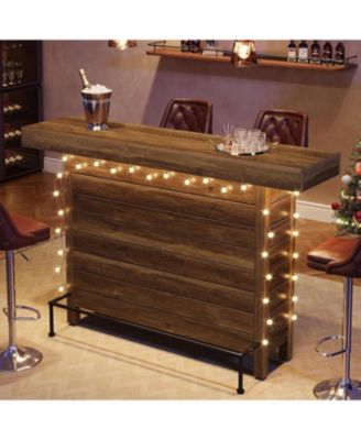 Industrial 3-Tier Bar Table, 63" Wooden Rectangular Home Bar Unite, Modern Counter Height Pub Table with Storage Shelves and Metal Footrest