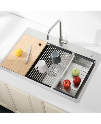 huluwat 30x22inch Stainless Steel Kitchen Sink Single Bowl Overmount Handmade with Cutting Board