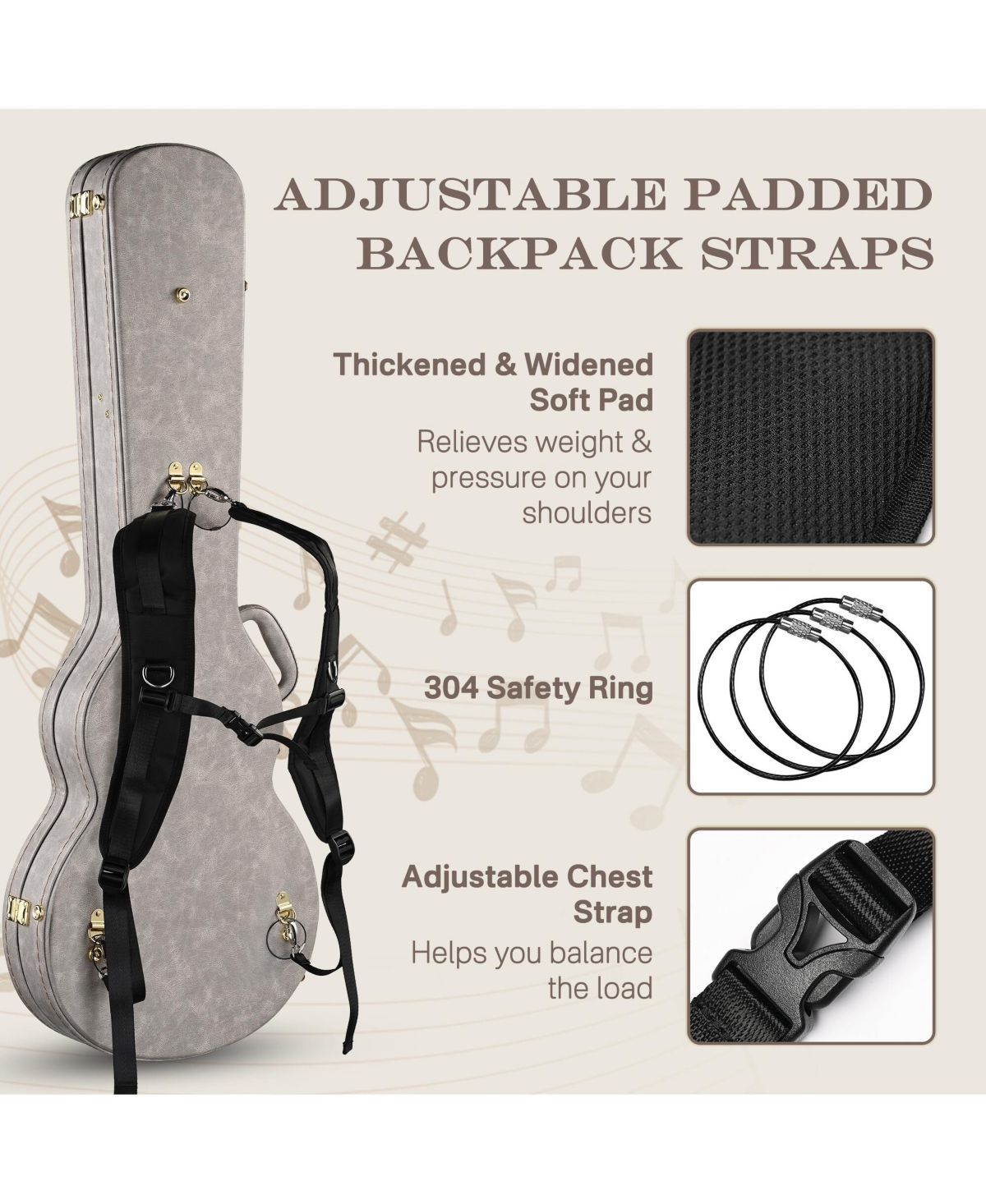 Yescom Guitar Case Backpack Strap Padded Shoulder Strap with Adjustable Sternum Strap