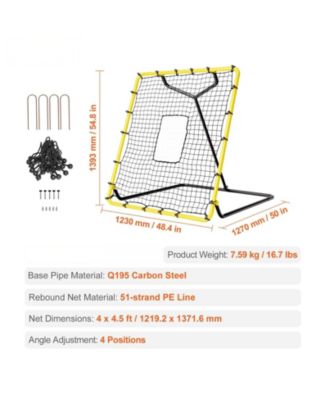Baseball/Softball Rebounder Net, 4' x 4.5', Pitchback Trainer w/ Target, 4 Adjustable Angles