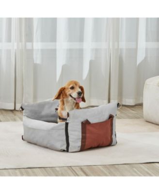 Waterproof Dog Car Booster Seat w/ Side Handles, Storage Pocket & Safety Leash, PP Cotton Fill, Small Dog Car Bed up to 25 lb