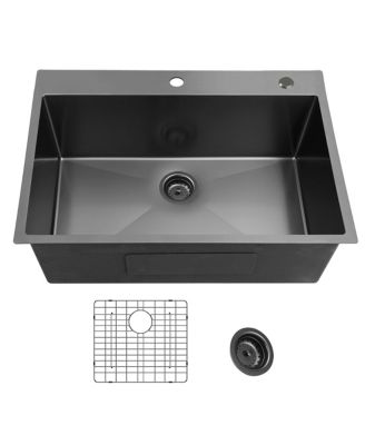 25x22inch Gunmetal Black Kitchen Sink Topmount Stainless Steel 18 Gauge