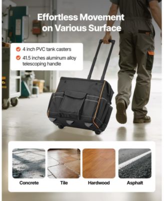 Rolling Tool Bag on Wheels, 110 lb Capacity, 25 Pockets, Heavy-Duty Tool Organizer with Telescoping Handle & Stable Base