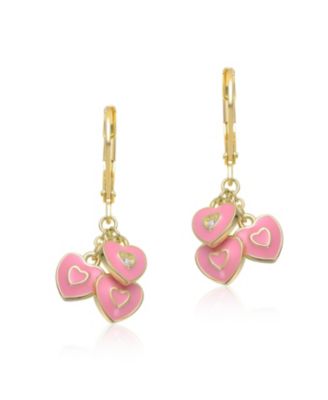 Timeless 14K Gold Plated Enamel Trio Dangling Hearts Earrings