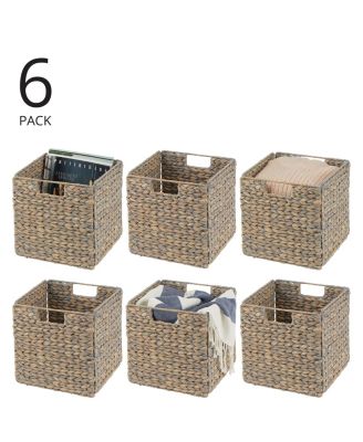 Hyacinth Woven Cube Bin Basket Organizer, Handles, 6 Pack, Gray Wash