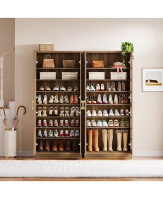 71-Inch Tall Shoe Cabinet with Doors Set of 2, 8-Tier Shoe Storage Cabinet with Adjustable Shelves, Modern Shoe Organizer Shoe Rack Cabinet